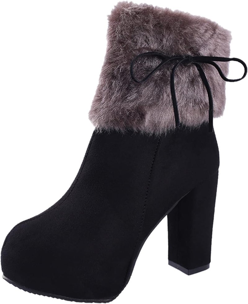 woobles Winter Boot for Women,Women Round Toe Platform Booties Ladies Cute Chunky High Heel Snow Ankle Boot Wedge Zipper Slip On Boot Causal Walking Dress Shoe (Black, 7) - Image 1